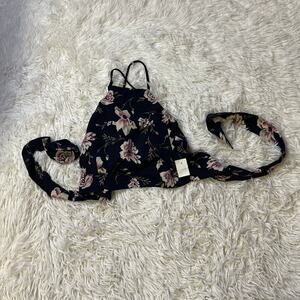 Trac Women’s Crop top tie back navy blue floral small